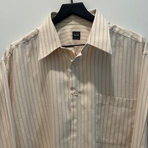 Ike Behar Men's Cream and Pink Striped Shirt